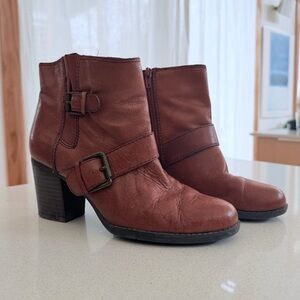 Nine West Brown Leather Ankle Booties with Buckle Strap